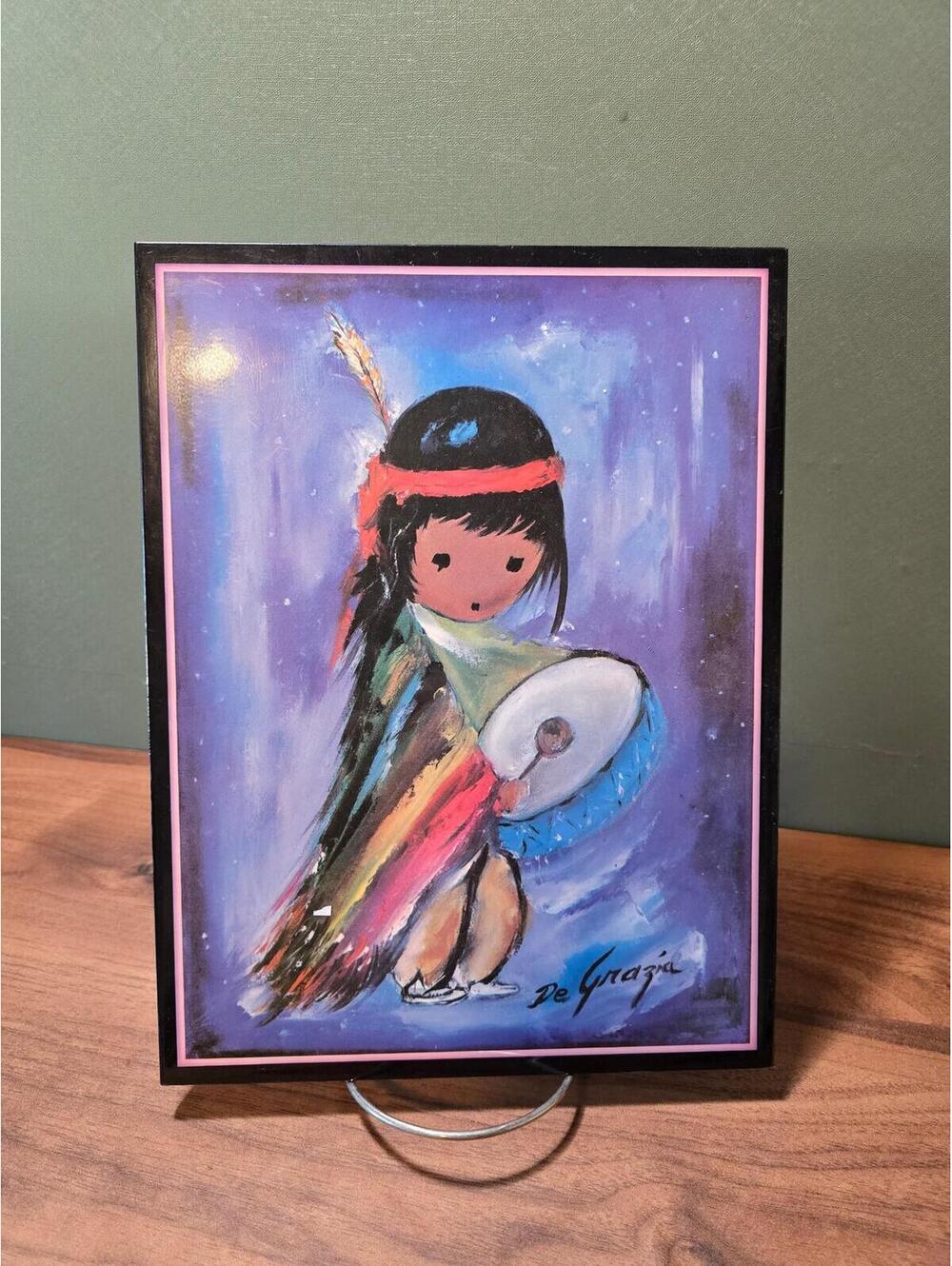 Ted DeGrazia Pima Indian Drummer Boy Art Print Wood Plaque Southwest Decor